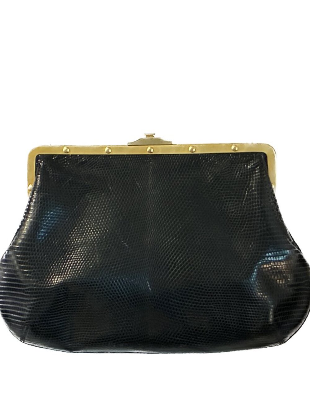 Vintage Suarez New York Black Genuine Lizard Skin Convertible Frame Bag / Clutch